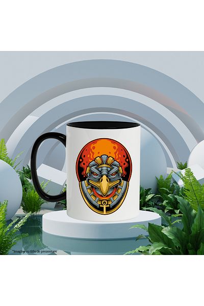 StoryGift Romania Mug With Culture Head, Flames, Sun, Ankh, Bandana, Multicolor 330 ml, Ceramic, With