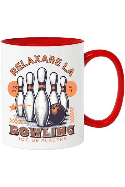 StoryGift Romania Cana cu Popice Minge Hobby Activitate Vesela Joc Text In Limba Romana Relaxare L, Cu Maner Rosu STG