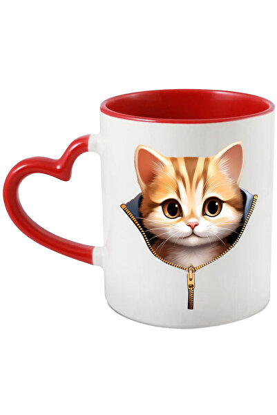 StoryGift Romania Cana cu un pisoi | ilustratie | fermoar | surprins | felina | pentru iubitorii d, Cu Maner Inim STG