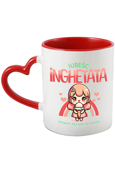 StoryGift Romania Cana cu Fata Stil Animat Cu Inghetata Cornet Text Iubesc Inghetata Cu Cpasuni, C, Cu Maner Inim STG