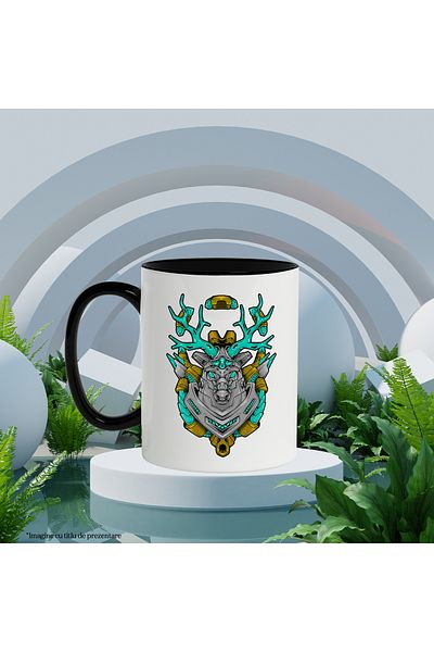 StoryGift Romania Deer Head Mug, Robot, Mecha, Cyberpunk, Horns, Multicolor 330 ml, Ceramic, With