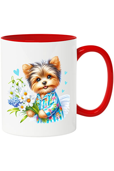 StoryGift Romania Cana cu un catel care tine un buchet cu flori | de talie mi...