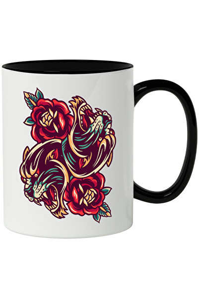 StoryGift Romania Cana Cu Cap De Pantera, Trandafiri, Frunze, Simetric, Multi...