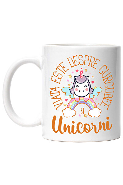 StoryGift Romania Cana cu Unicorn Pe Curcubeu Multcolor Text Viata Este Despr...
