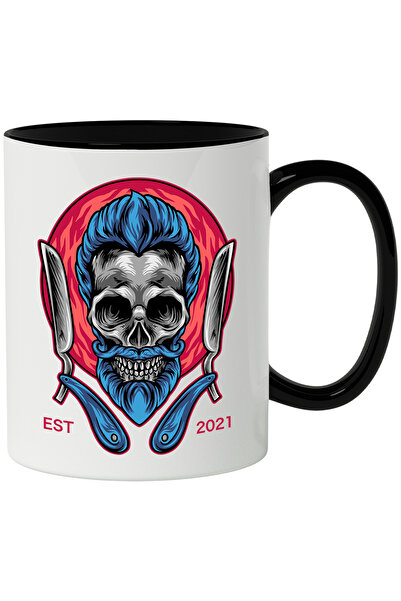 StoryGift Romania Cana Cu Craniu, Barba, Lama De Ras, Emblema, Flacari, Multicolor 330 ml, Ceramic, Cu Maner Negru