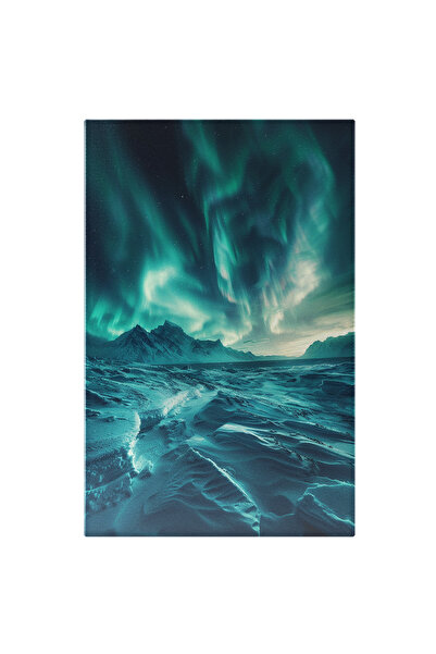 StoryGift Romania Tablou Canvas: Peisaj Monocromatic Albastru Cu Anotimpul Iarna Și Aurora Boreală- Natură Și Cu