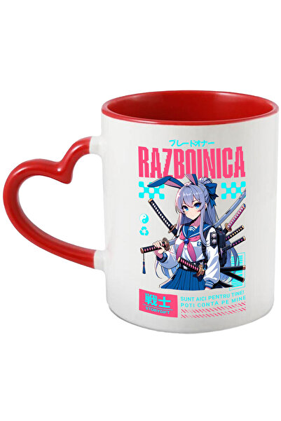 StoryGift Romania Cana cu Fata Stil Asiatica Cu ar Mov Sabii Ninja Razboinica text Sunt Aici Pentr, Cu Maner Inim STG