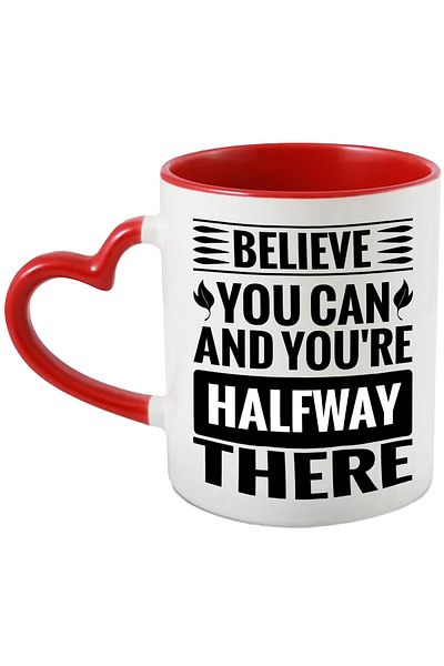 StoryGift Romania Cana cu mesaj motivational "Crezi ca poti si esti deja la jumatatea drumului" cu, Cu Maner Inim STG