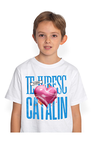 StoryGift Romania Tricou Copii Baieti Te Iubesc Catalin, Dragoste, Inima, Iub...