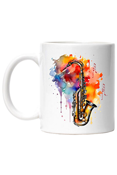 StoryGift Romania Cana Cu Saxofon, Watercolor, Muzica, Instrument, Multicolor...