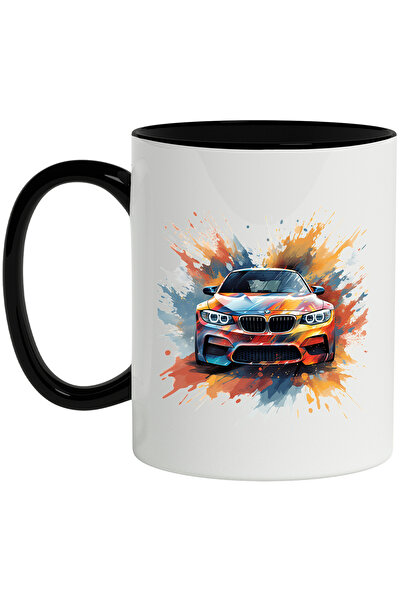 StoryGift Romania Cana Cu Masina Sport, BMW, Splash, Watercolor, Vopsea, Multicolor 330 ml, Cerami, Cu Maner Negru