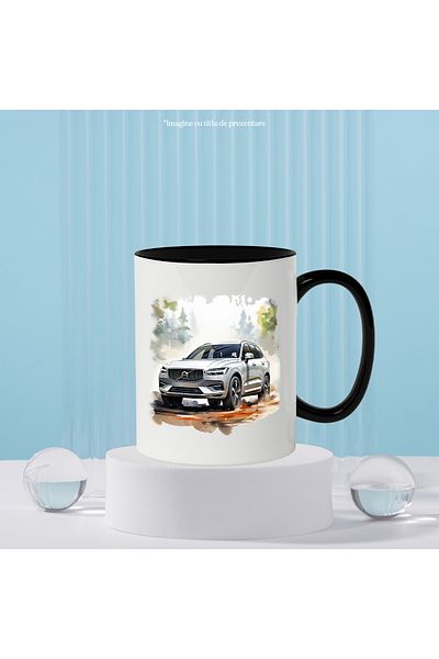 StoryGift Romania Mug With Car, Volvo XC60, Forest, Fir Trees, Nature, Multicolor 330 ml, Ceramic c, With