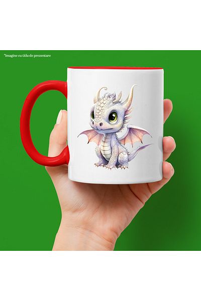 StoryGift Romania Mug with a baby dragon | illustration | shy | a little scared | for children | c, Cu ,STG