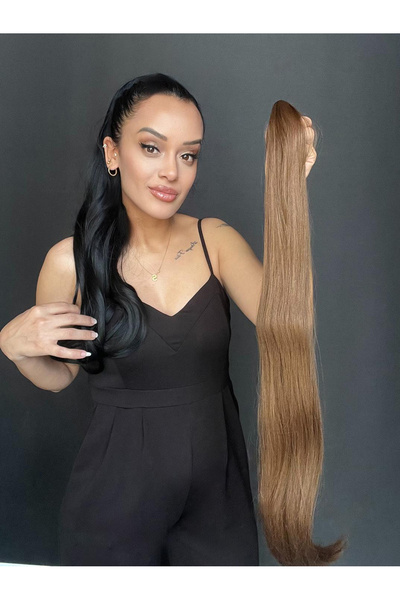 Suzan Peruk Mini Mandallı Tokalı At Kuyruğu Uzun Kahverengi