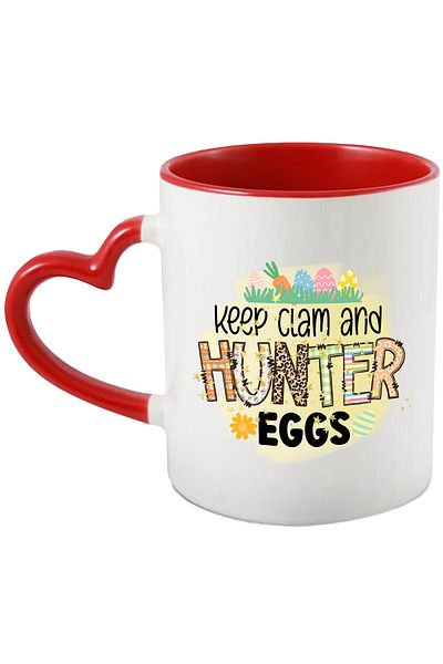 StoryGift Romania Cana cu mesajul "Keep calm and hunter eggs", Paste fericit, ilustratie, sarbator, Cu Maner Inim STG