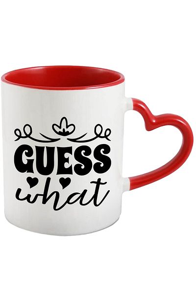 StoryGift Romania Cana cu inimioare si textul "Guess what" - ghiciti ce cu Maner Inima Rosie, Cu Maner Inima Rosie STG