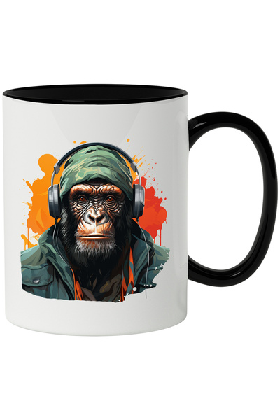 StoryGift Romania Cana Cu Maimuta, Fes, Casti, Jacheta, Hipster, Splash Vopsea, Multicolor 330 ml,, Cu Maner Negru