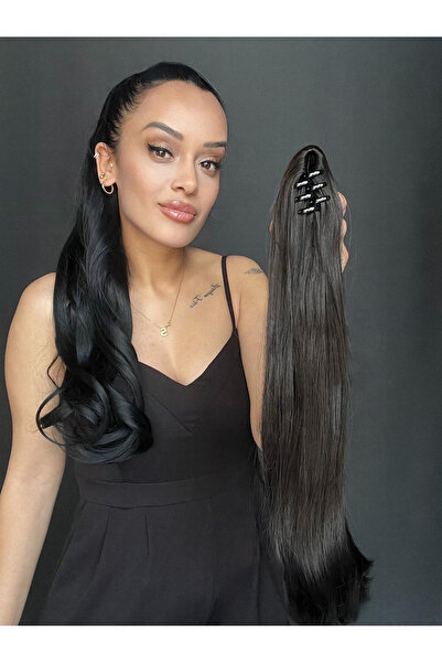 Suzan Peruk Mini Tokalı Koyu Kestane Tokalı Mandalllu Uzun AT Kuyruğu