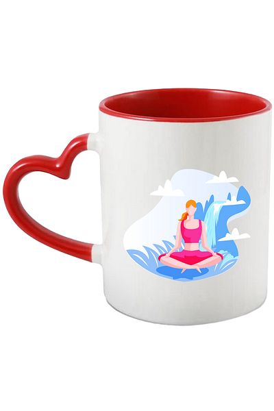 StoryGift Romania Cana Cu Yoga, Cascada, Meditatie, Cer, Multicolor 330 ml, Ceramica cu Maner Inim, Cu Maner Inim STG