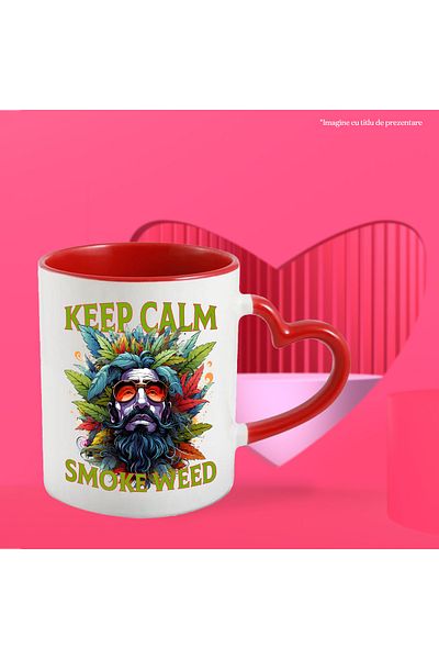 StoryGift Romania Mug with the message "Keep calm, smoke weed", hippie style, culture, illustration, sit, With, STG