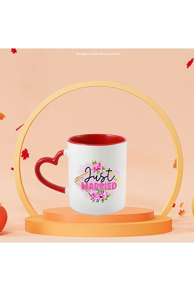 StoryGift Romania Mug with the message "Just married", illustration, family, relatives, marriage, pink background, With ,STG.