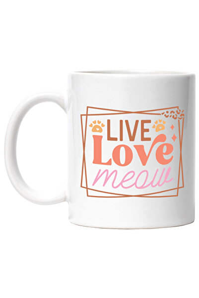 StoryGift Romania Cana cu textul in engleza "Live, love, meow" - traieste iubeste miauna cu Maner , Cu Maner Alb STG