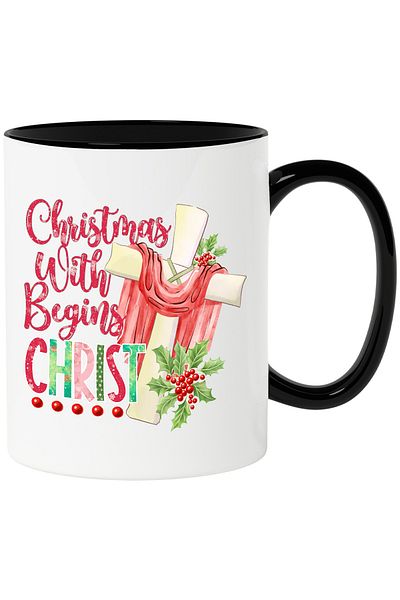 StoryGift Romania Mug with the Cross of the Savior with the message "Christmas Begins With Christ", Christmas, With, STG