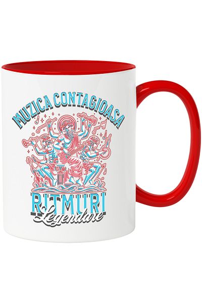 StoryGift Romania Mug Contagious Music. Legendary Rhythms Classic Band, 330ml, Ceramic with Handle, Red Handle STG