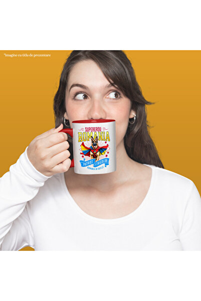 StoryGift Romania Mug with German Shepherd Dog in Captain Costume Romania with, Red Handle STG