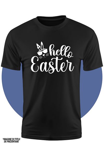 StoryGift Romania Tricou Copii cu iepure cu ochelari si textul "Hello, Easter" - Paste 100% Bumbac, Uni,STG