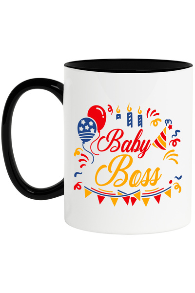 StoryGift Romania Cana cu baloane, lumanari si textul "Baby boss" - sef bebel...