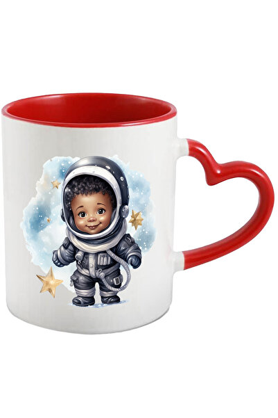 StoryGift Romania Cana cu un copil in costum de astronaut | ilustratie | stele | ninge | iarna | f, Cu Maner Inim STG