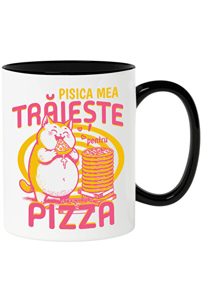 StoryGift Romania Cana Pisica mancand pizza text pisica traieste pizza, 330ml...