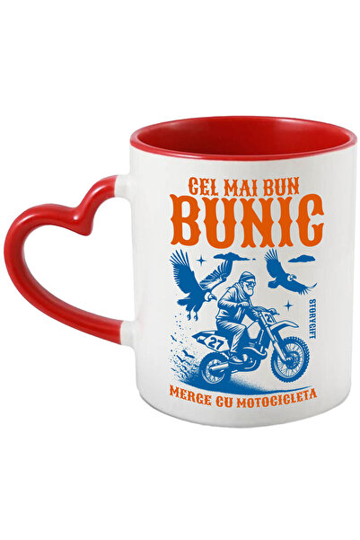 StoryGift Romania Cana cu Barbat Pe Motor De Curse Botocross Familie Pasari Motocicleta Text Cel M, Cu Maner Inim STG