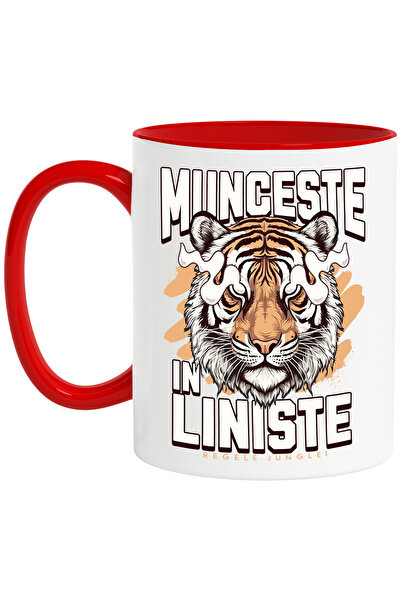 StoryGift Romania Cana Munceste in liniste-Tigru, 330ml, Ceramic cu Maner Ros...