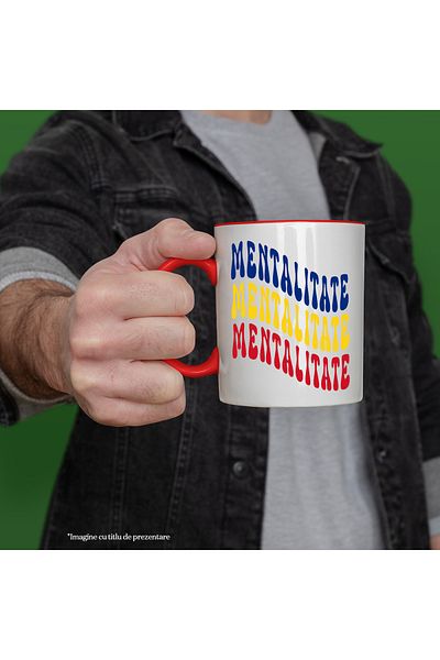 StoryGift Romania Mug The Word Mentality, in the Colors of the Romanian Flag, Red, Yellow, Blue, With ,STG