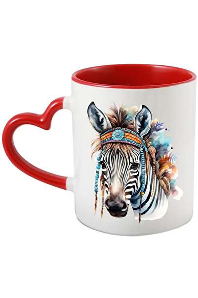 StoryGift Romania Cana cu o zebra cu obiecte indigene | ilustratie | abstract | traditionale | ani, Cu Maner Inim STG