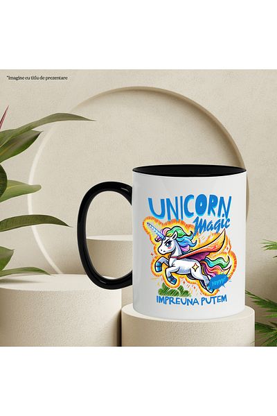 StoryGift Romania Magical unicorn mug - together we can, 330ml, Ceramic with Black Handle, With Black Handle STG,STG.