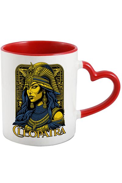 StoryGift Romania Mug Cleopatra Queen of Gold, Egypt Wealth, 330ml, Ceramic with Red Heart Handle, With Heart Handle STG