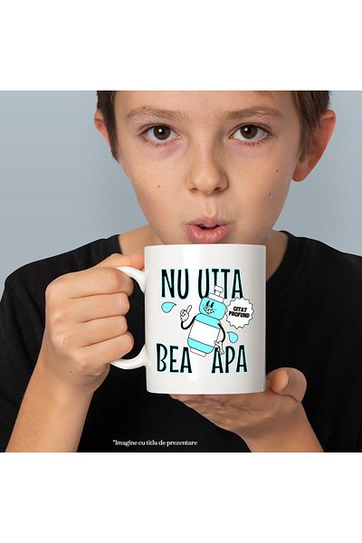 StoryGift Romania Cana nu uita bea apa hidratarea, citat profund, 330ml, Ceramic cu Maner Alb, Cu Maner Alb STG