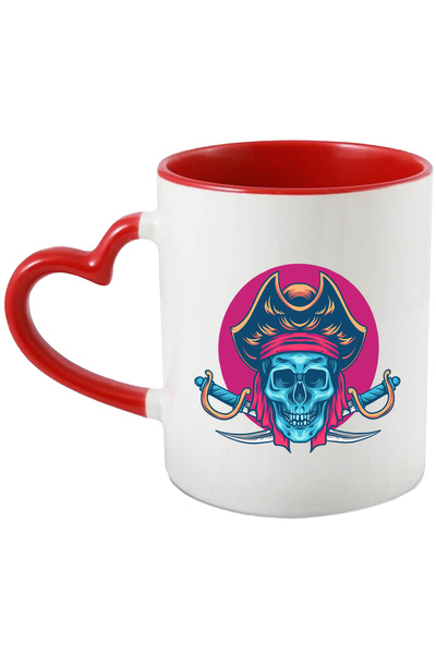 StoryGift Romania Cana Cu Craniu, Pirat, Sabie, Palarie, Esarfa, Cerc, Multicolor 330 ml, Ceramica, Cu Maner Inim STG
