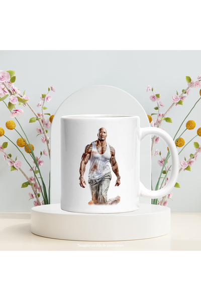 StoryGift Romania Mug With Dwayne The Rock Johnson, Actor, Celebrity, Multicolor 330 ml, Ceramic, With White Handle
