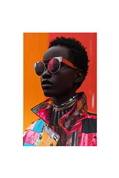 StoryGift Romania Tablou Canvas Femeie Negresa Cu Ochelari Si Buze Mari Cu Pa...