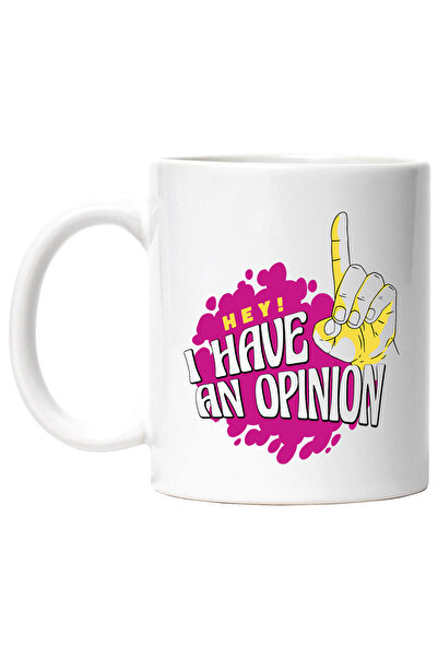 StoryGift Romania Cana Cu Mesaj In Engleza Hey I Have An Opinion, Deget, Mana, Multicolor 330 ml, , Cu Maner Alb