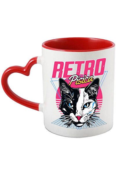 StoryGift Romania Cana cu Cap Pisica Alb Negru Cu Text Retro Pisica, Discoteca Iubitorii De Pisici, Cu Maner Inim STG