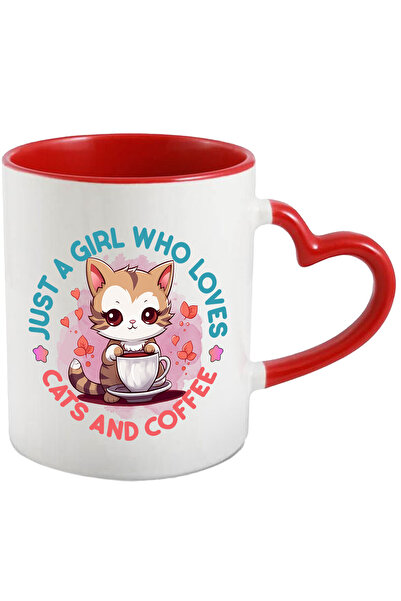 StoryGift Romania Cana cu pisicuta dragalasa cu mesajul "Just a girl who loves cats and coffee", d, Cu Maner Inim STG