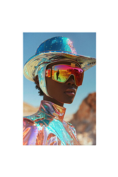 StoryGift Romania Tablou Canvas Mulatra Cu Ochelari Si Palarie Lucioasa Cu Buzele Mari In Bluza Lucioasa Si Un P