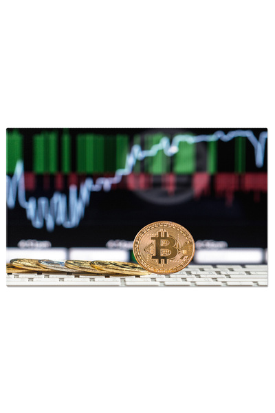 StoryGift Romania Tablou Canvas Bitcoins Si Bani Pe Tastatura Fundal, Bitcoin...