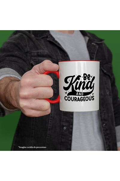 StoryGift Romania Mug with hearts and the text "Be kind and courageous" - be kind and courageous, with