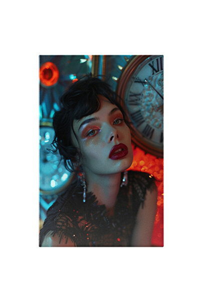 StoryGift Romania Tablou Canvas: Portret Model Cu Buze Roșii Și Fundal Cu Cea...